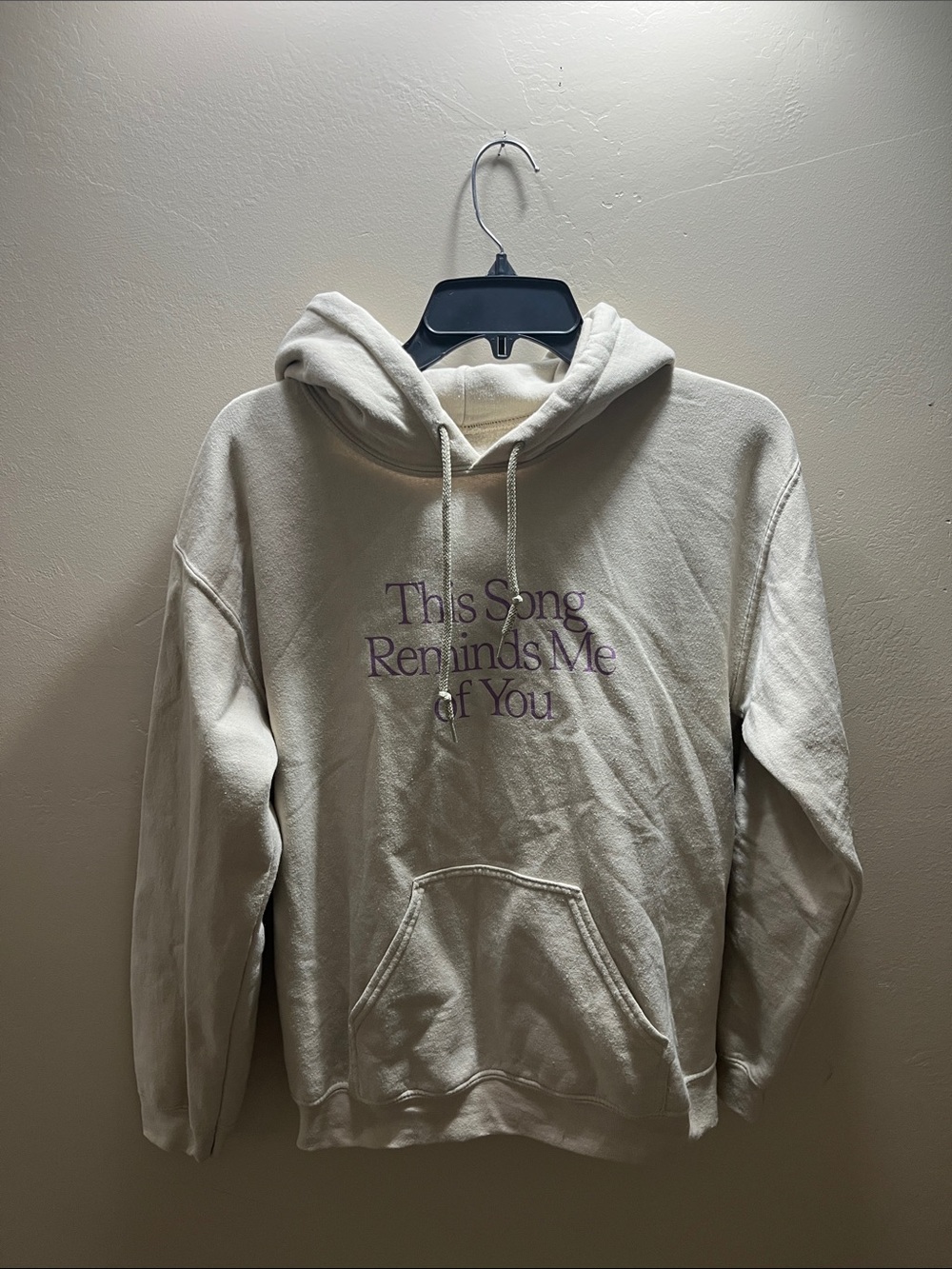 LONELY GHOST Cream Hoodie with Purple Script